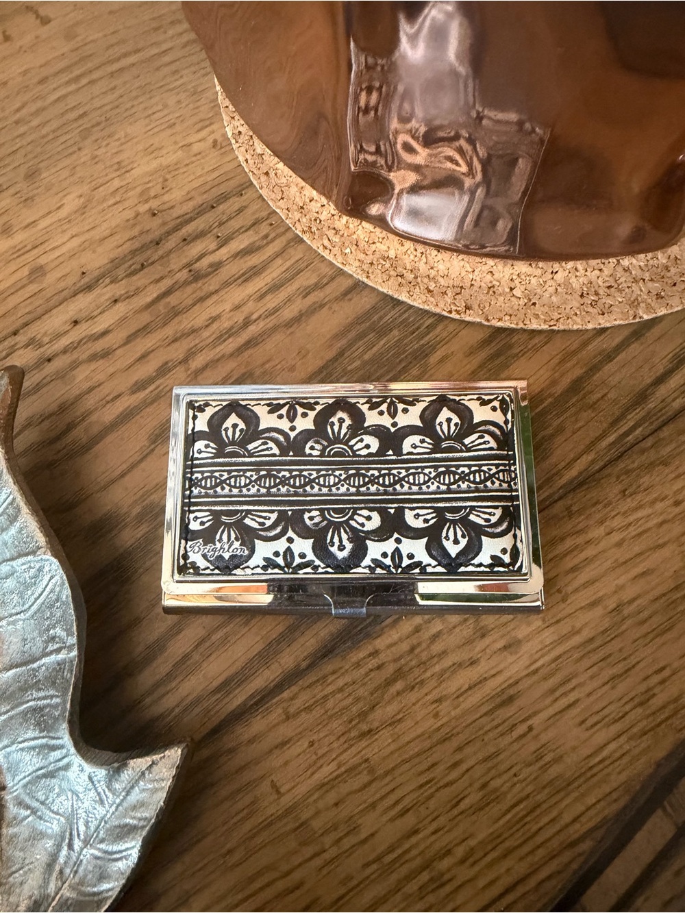 Brighton Black and Silver Floral Pattern Card & Key Holder